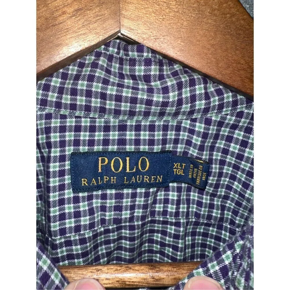Purple & Green plaid Polo Ralph Lauren Big & Tall Button Down Shirt XLT - Picture 2 of 7